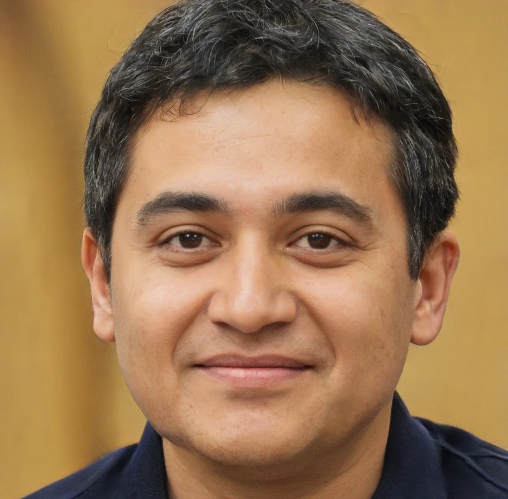 Close-up headshot of a smiling man with short dark hair representing adult therapy for men clients profile.