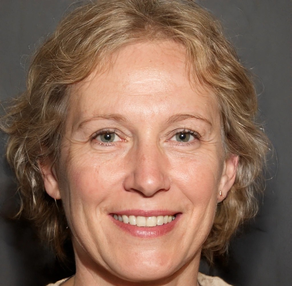 Close-up portrait of a smiling blonde woman featured as an Adult therapy for women in Montclair Client profile.