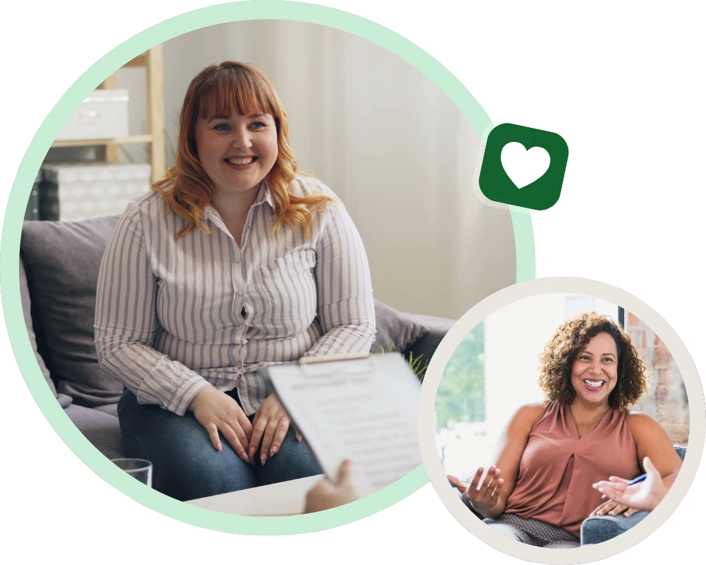 Smiling women in supportive counseling sessions highlighting adult therapy for women in Montclair support services.